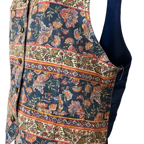 Liz Wear Claiborne Vintage Floral Paisley Blue Vest 100% Cotton Button Down sz L - Picture 9 of 16